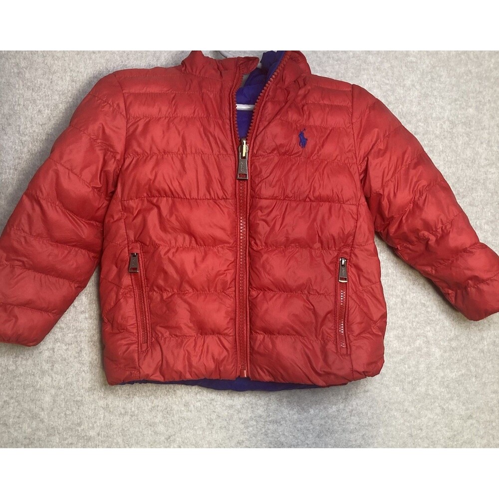 Polo Ralph Lauren Sz 24m Kids Puffer Jacket Winter Reversible Hooded Red & Blue